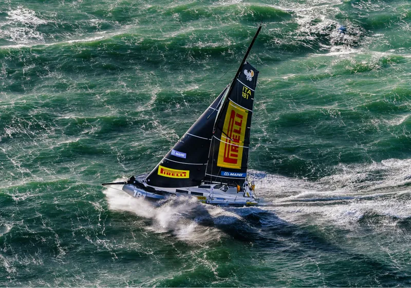Sailboat in the middle of a storm at sea